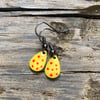 Yellow & Red Spot Enamel Teardrop Earrings. Sterling silver available