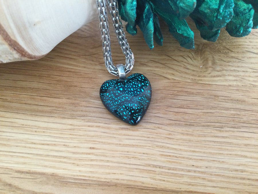 Blue Flecked Murano Style Heart Necklace