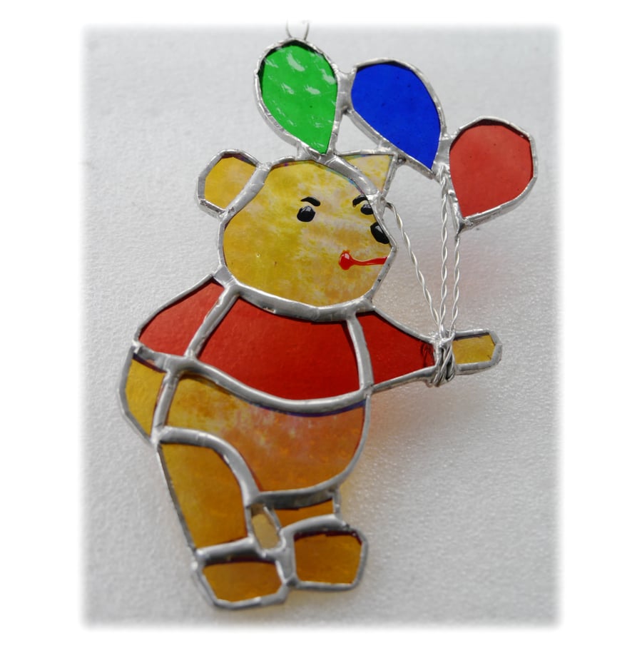 Bear with Balloons Suncatcher Stained Glass Handmade 014