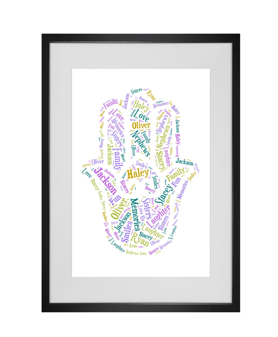 Personalised Hamsa Hand Design Word Art Gifts 