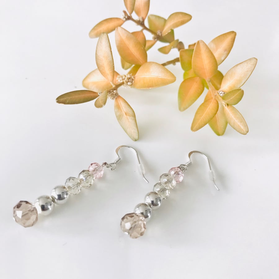 Faceted glass and sterling silver bead dangly earrings 