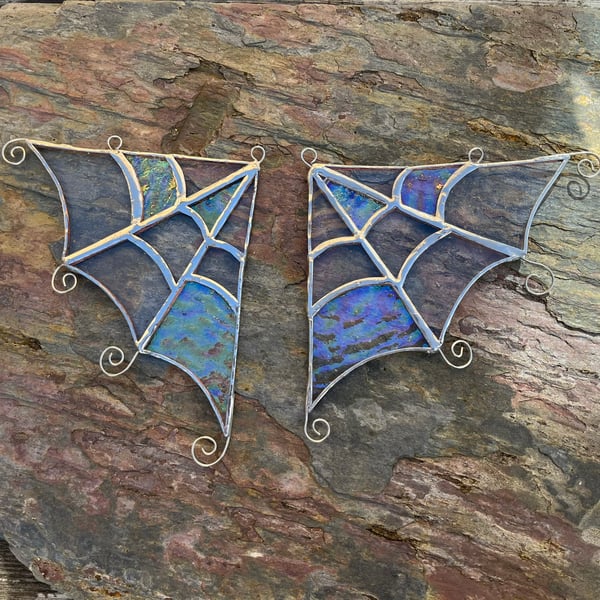 Stained glass cobweb, halloween and autumnal decoration