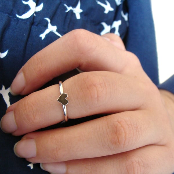 Eco Sterling Silver Heart Midi Ring - Above Knuckle Ring - Silver Heart Ring