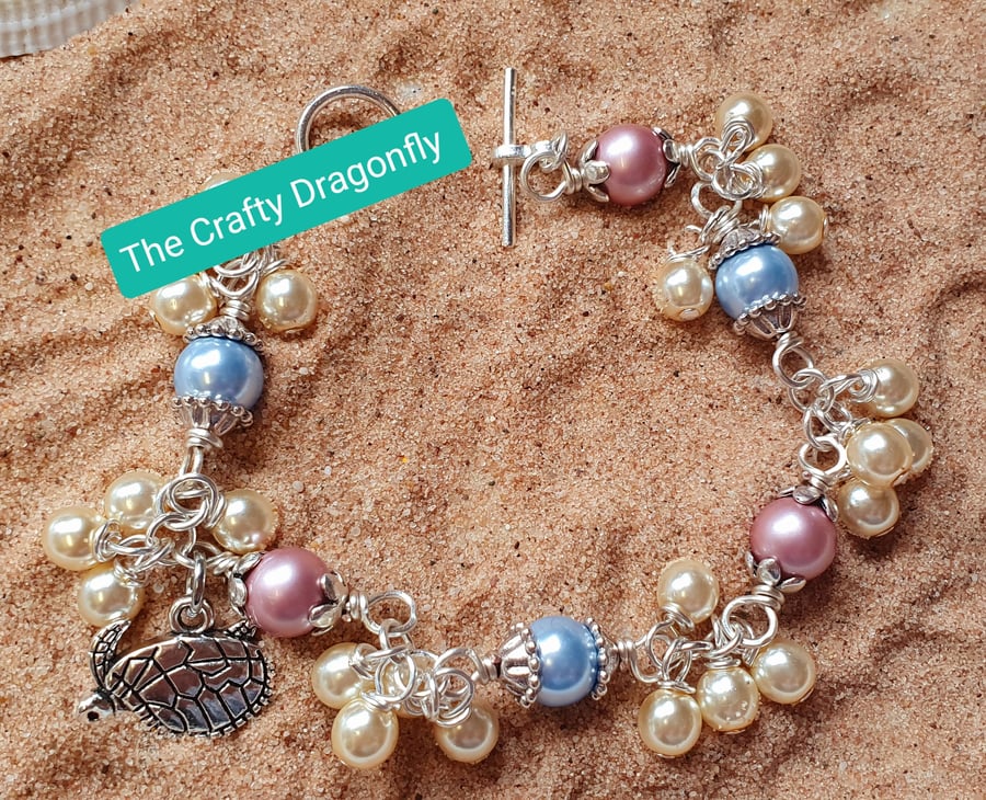 Pearl Bracelet with Turtle Charm