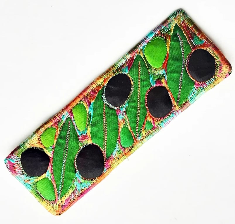 Bookmarks - Olive Bookmark Textile with Machine Embroidery Bookmark