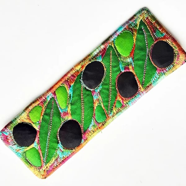 Bookmarks - Olive Bookmark Textile with Machine Embroidery Bookmark