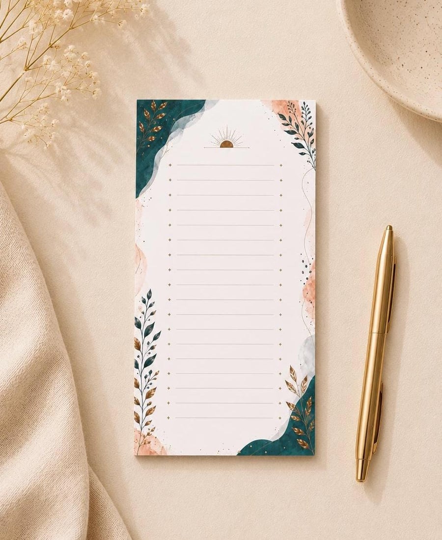  Floral Notepad - Fridge Shopping List Pad, To Do List (Optional Magnet)
