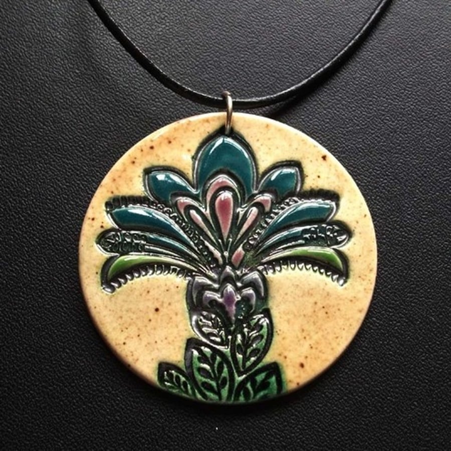 tropical flower ceramic pendant