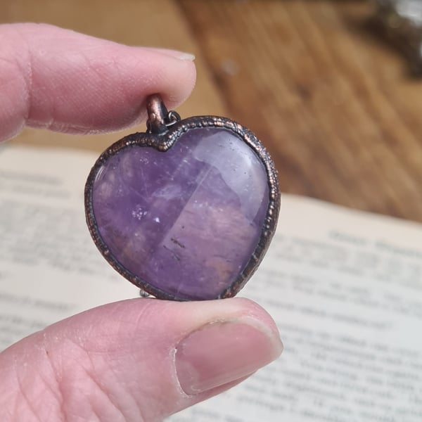 Amethyst heart pendant, bohemian necklace, February birthstone, crystal pendant,