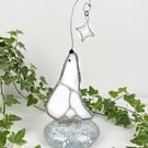 Pensive Polar Bear Stained Glass Art Ornament
