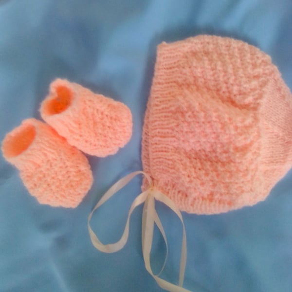 Moss Stitch Bonnet and Booties for Baby, Prem Sizes Available, Custom Make