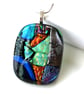 Dichroic Glass S013 Supersize Patchwork 3-layer Pendant with Silver Plated chain - Image 1