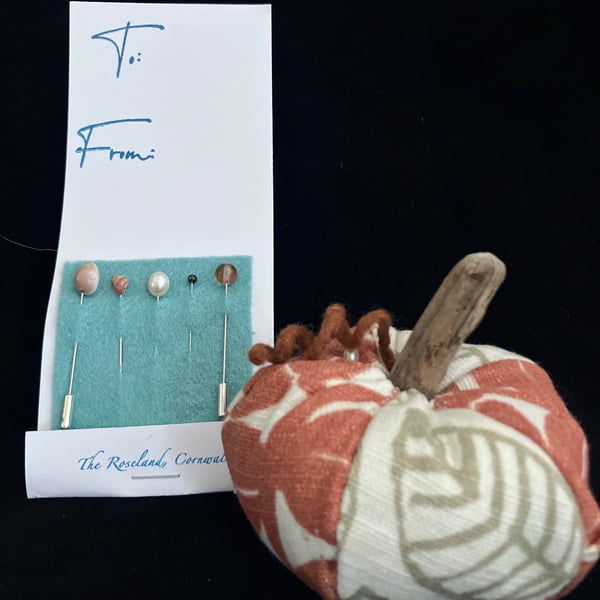Pumpkin Pin Cushion plus, one pack of Tidal Treasure Pins 