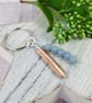 Feather Bag Charm, Copper and Sterling Silver with Blue Angelite Gemstones