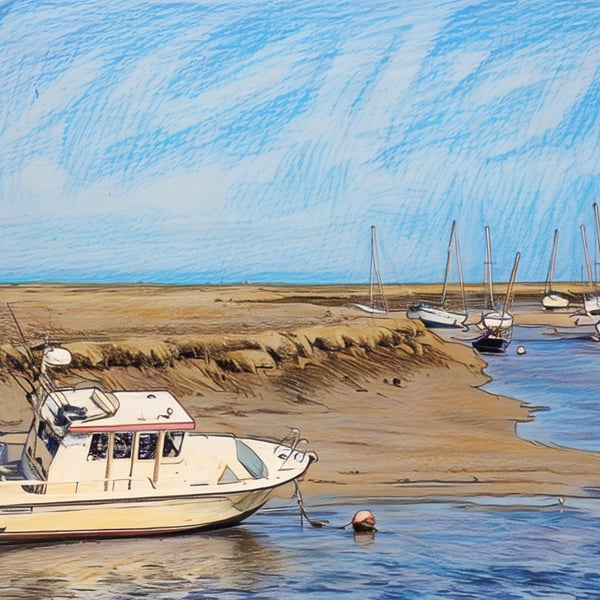 Boats Low Tide Wells-Next-Sea Norfolk Greeting Card A5 