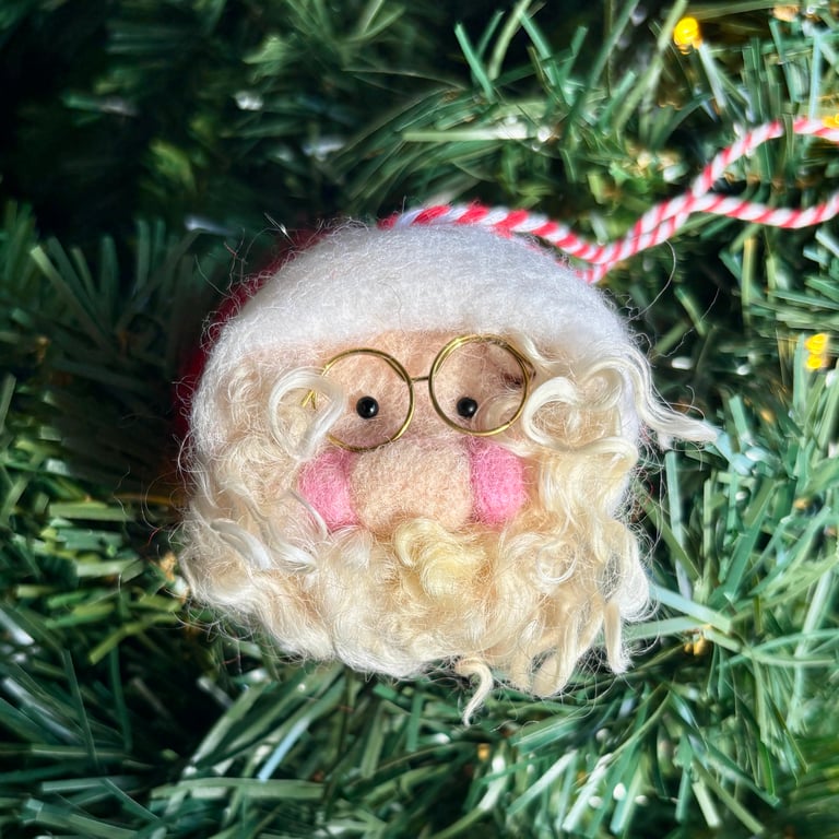 Small Needlefelted hanging wool Father Christmas bauble - made to order