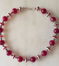 Dark Red Marbled beads with Striped Silver Beaded Necklace - Summer Seconds - Image 1