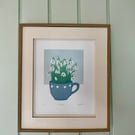 Snowdrops original reduction Lino print