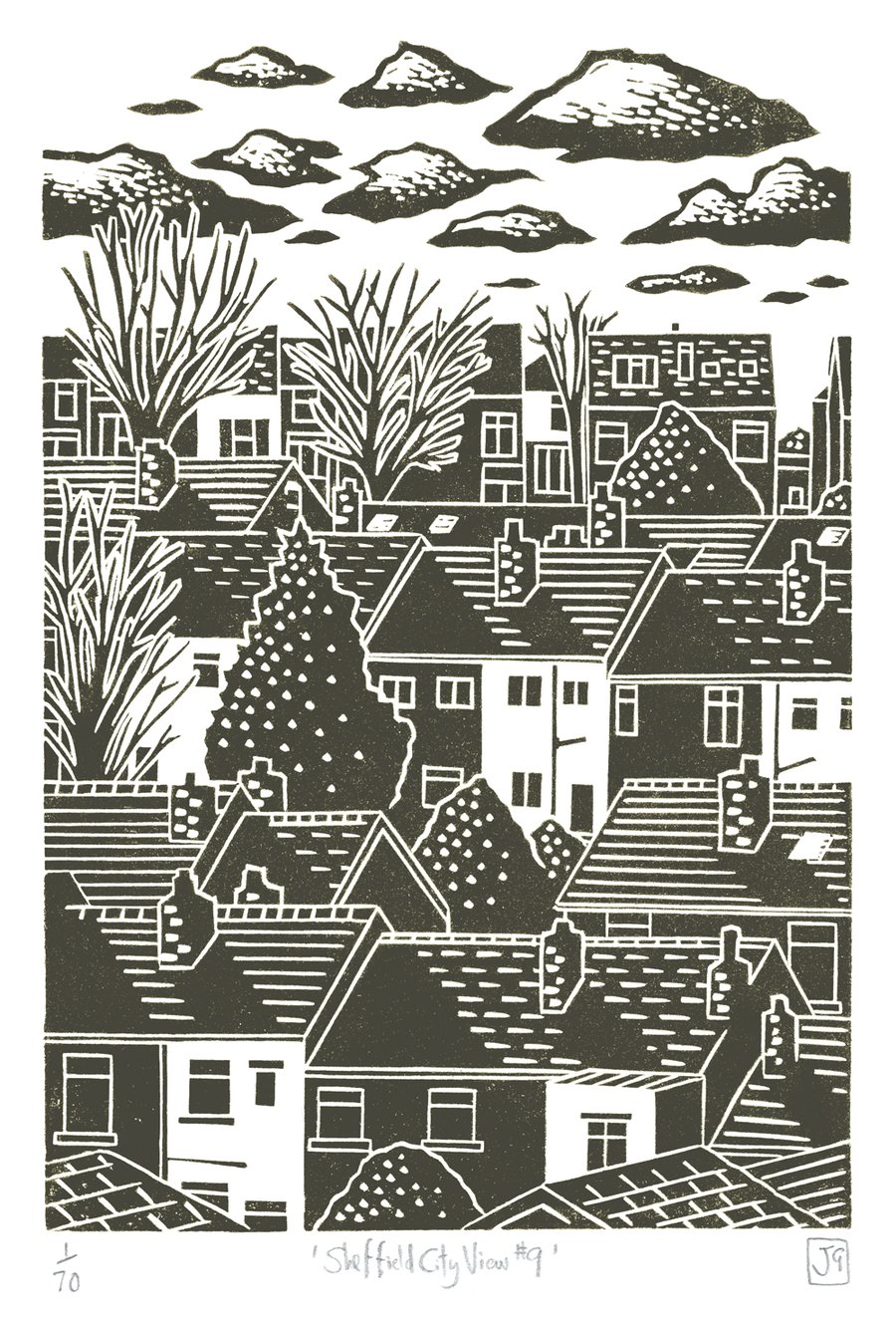 Sheffield City View No.9 A3 screen print (dark grey)