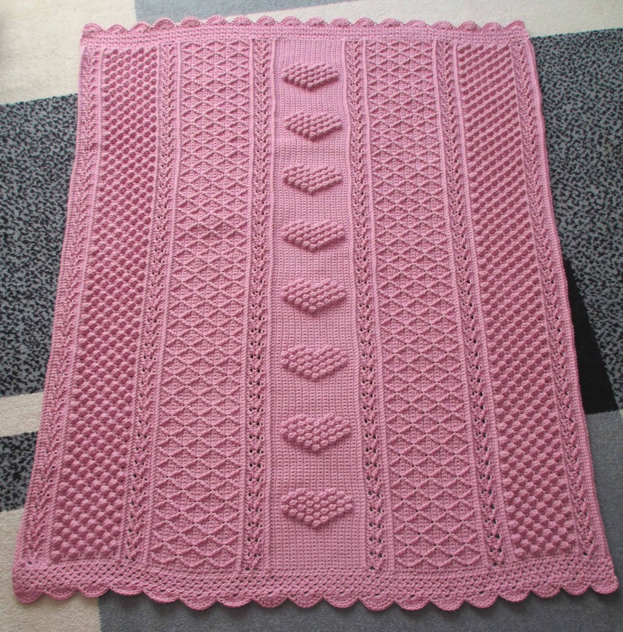 Pink Hearts Crochet Throw