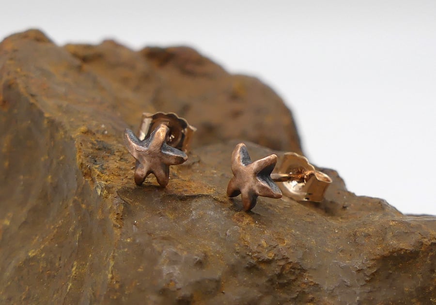 Recycled Copper Starfish Stud Earrings.