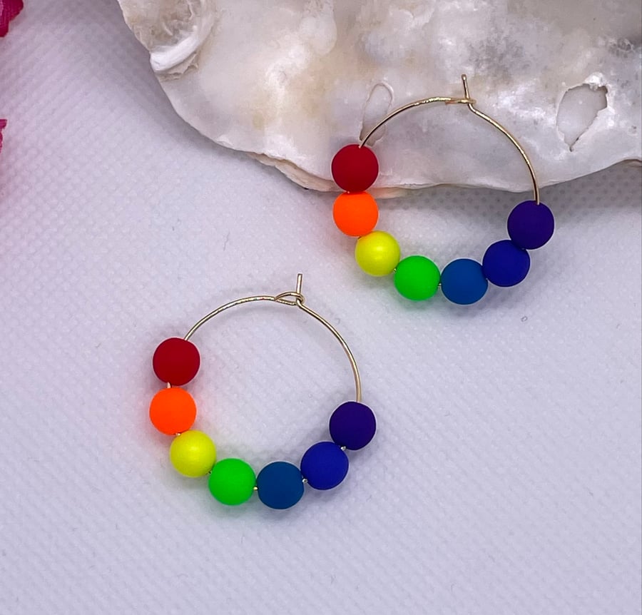 Gold plated rainbow hoop earrings