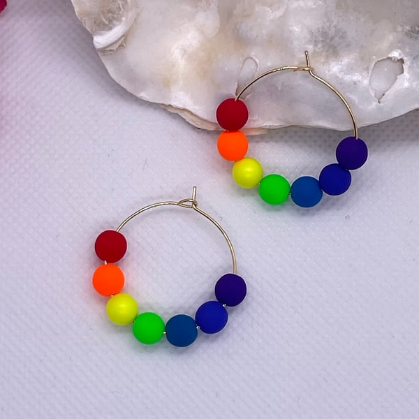 Gold plated rainbow hoop earrings