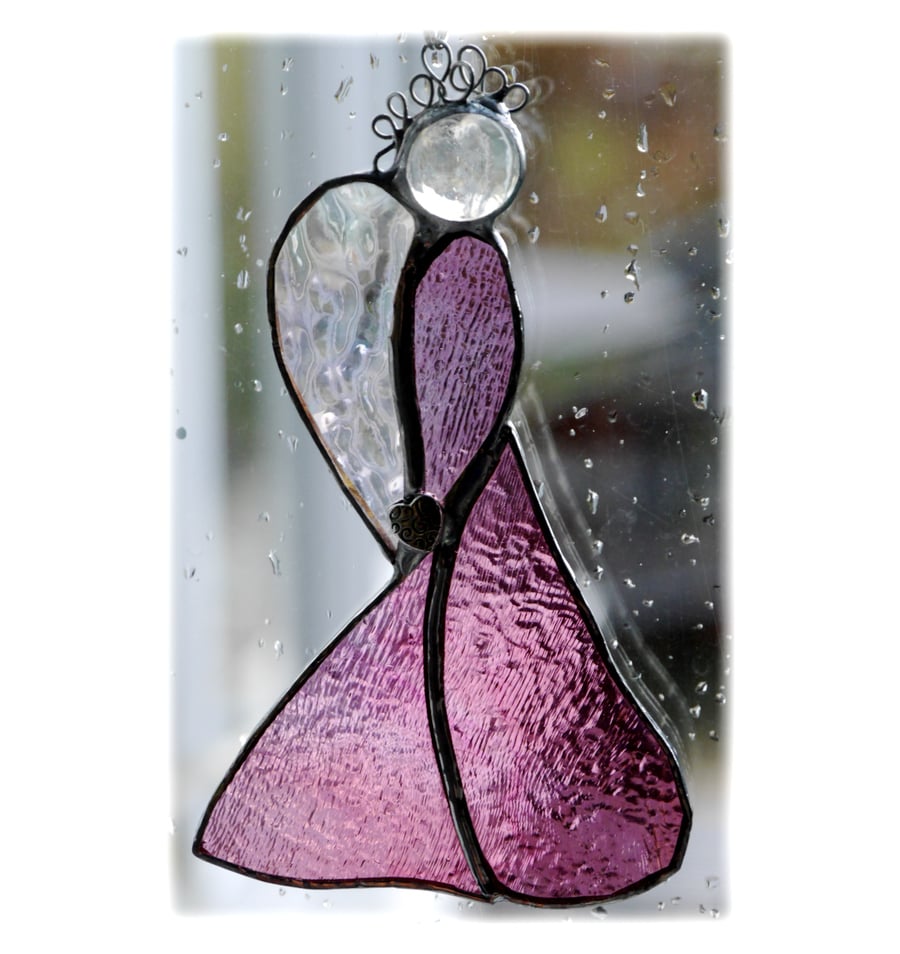 Angel Suncatcher Stained Glass Heart Cranberry Christmas 024