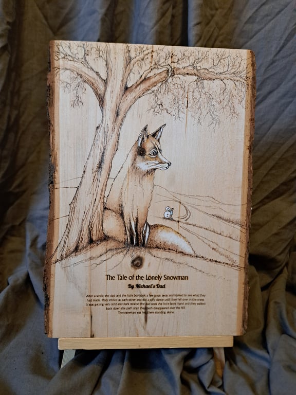 Original Hand Crafted Fox wood engraving (pyrography) illustration 