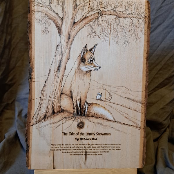 Original Hand Crafted Fox wood engraving (pyrography) illustration 