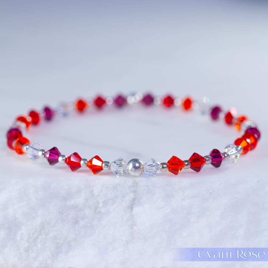 Bracelet Swarovski and Sterling Silver beaded stretchy handmade