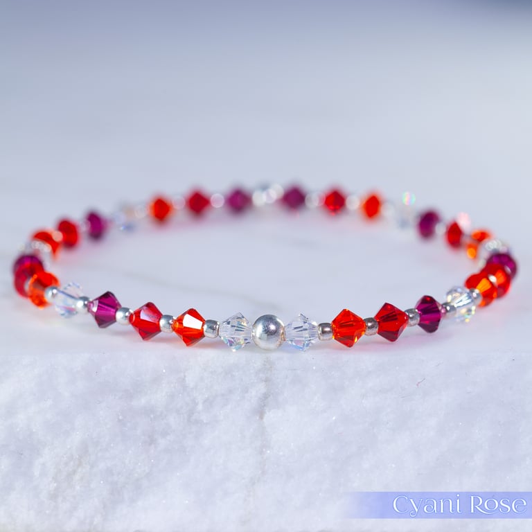 Bracelet Swarovski and Sterling Silver beaded stretchy handmade