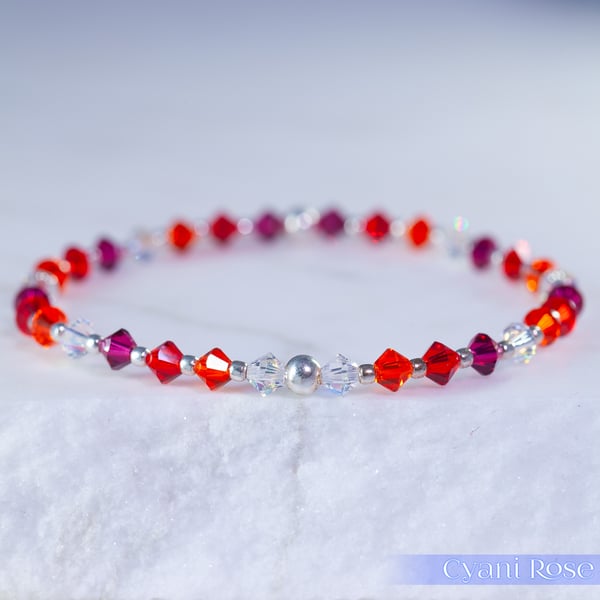Bracelet Swarovski and Sterling Silver beaded stretchy handmade