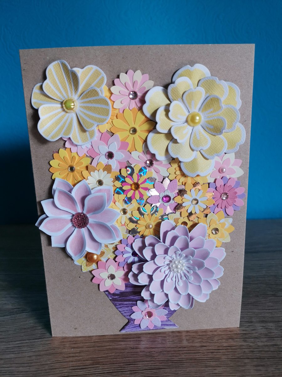 Yellow & Purple flowers luxury handmade keepsake card 