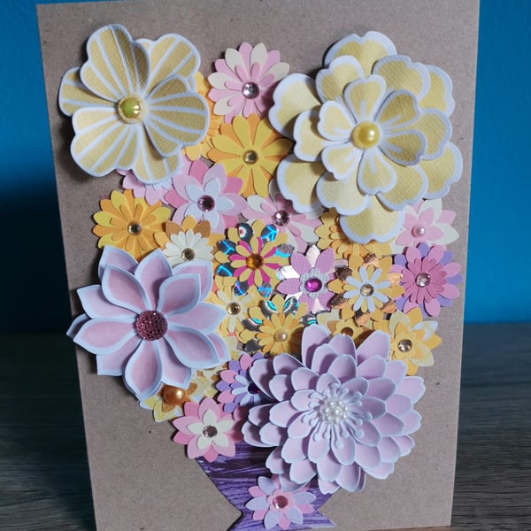 Yellow & Purple flowers luxury handmade keepsake card 