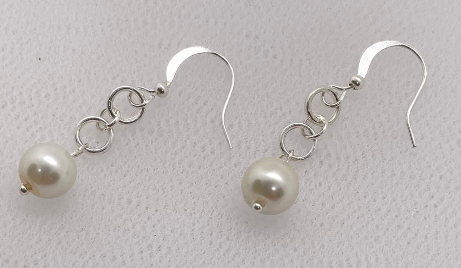 Silver Plated Pearl Dangle Earrings 