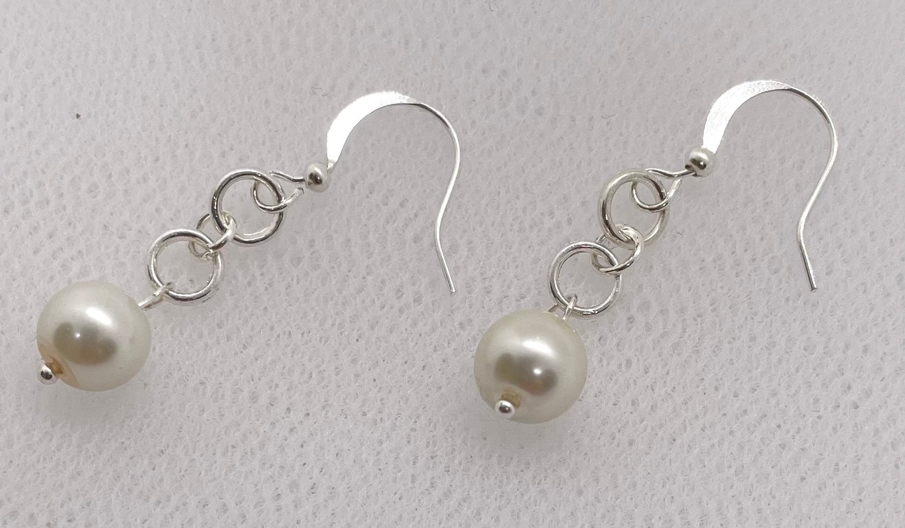 Silver Plated Pearl Dangle Earrings 