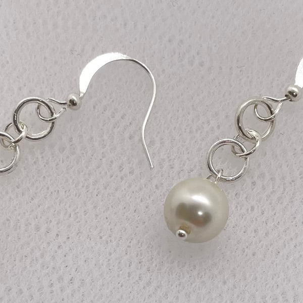 Silver Plated Pearl Dangle Earrings 