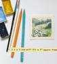 Miniature landscape painting - Green hill with white flowers - Image 3