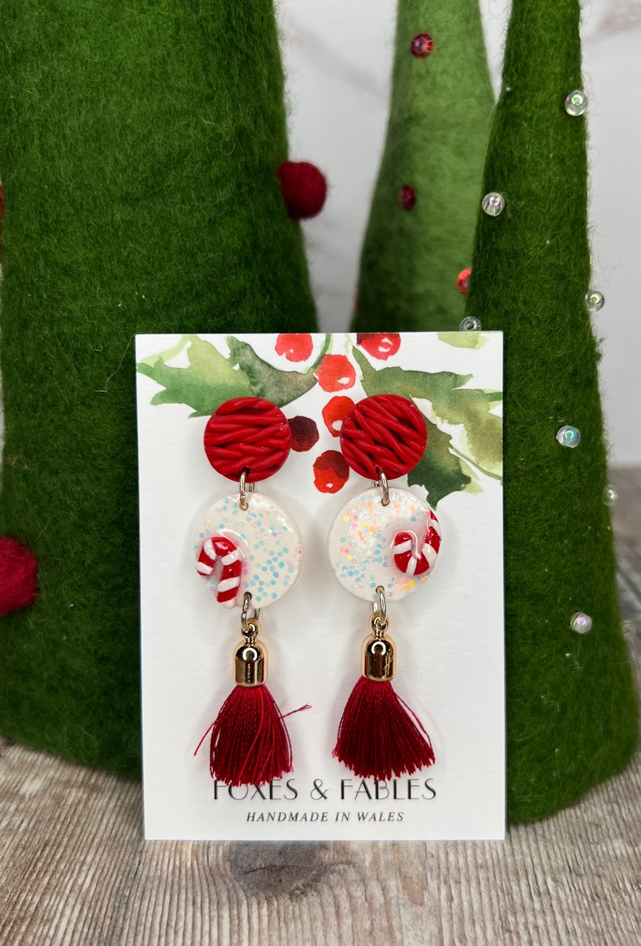 Candy cane Christmas dangle earrings 
