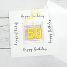 50th Birthday Card or Golden Anniversary Card; Fused Glass 50 Keepsake