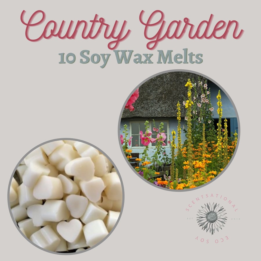 Country Garden Wax Melts - Soy Wax - Highly Scented - 10 Mini Heart Shaped Melts