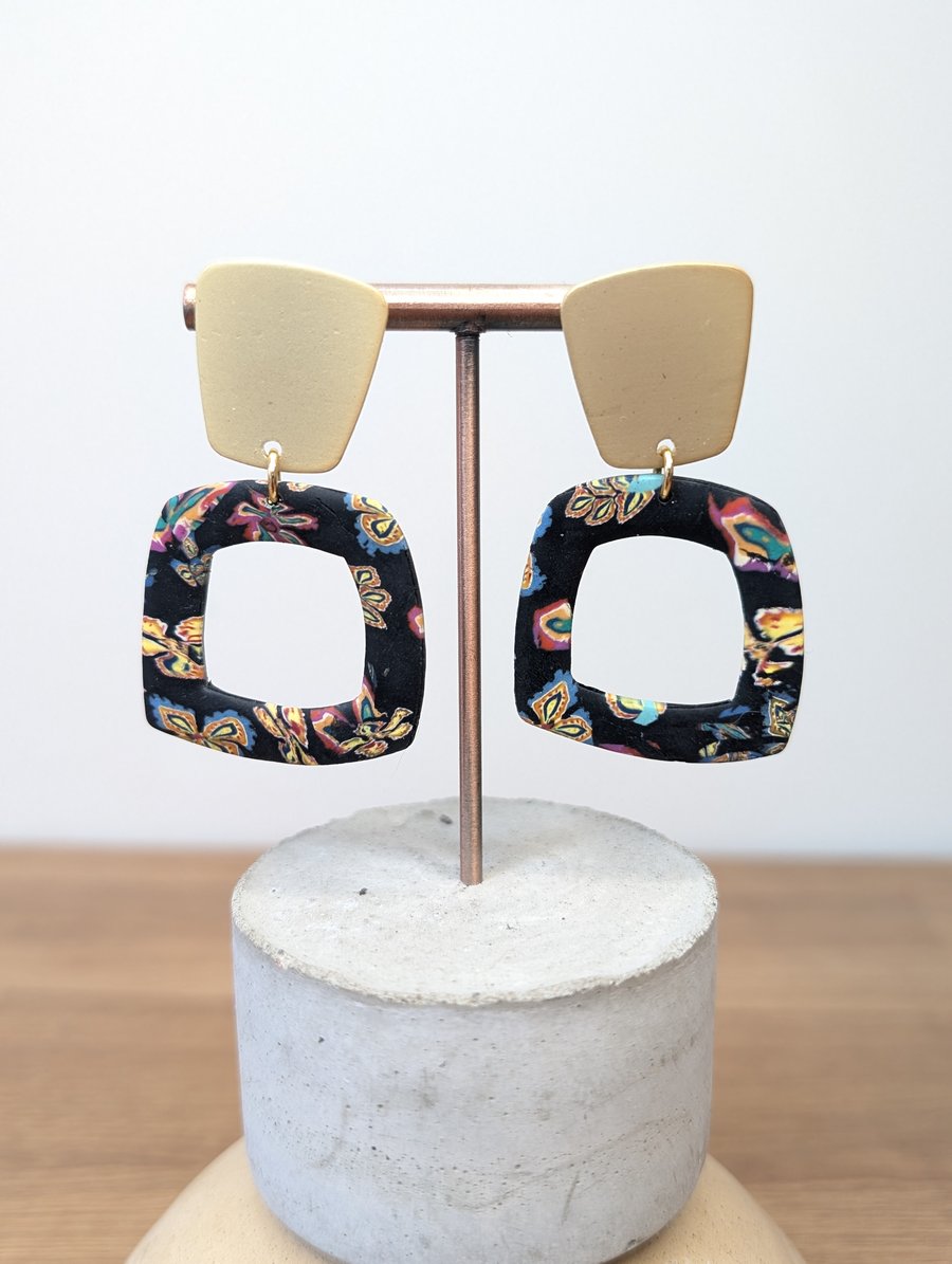 Summer bloom large square dangle earrings