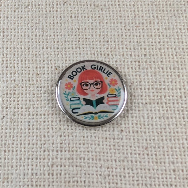 Book Lover Badge 'Book Girlie' - Large Resin Topped Pin Badge