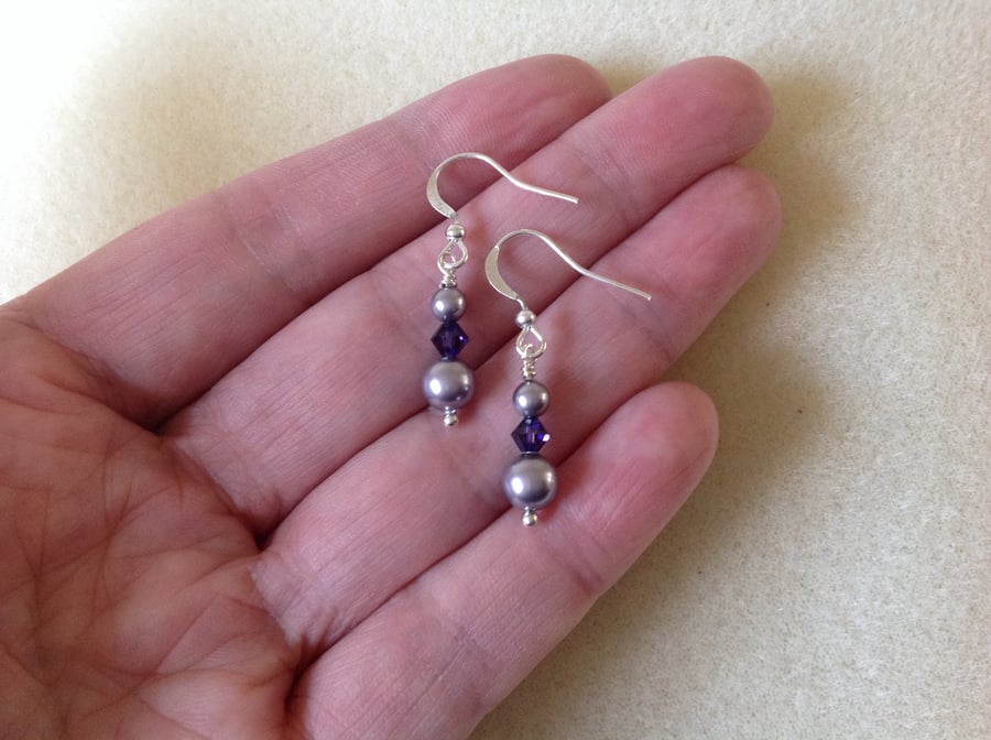 Purple pearl and crystal silver earrings (Little keepsakes)