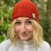 Skullcap style beanie hat in 'Moroccan Spice' (rust orange-red) wool (unisex)