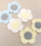 Coasters, set of six flower coasters in blue, yellow and white, handmade 