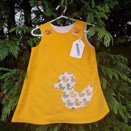 Age: 1-2yr Yellow Duck Applique Needlecord Dress