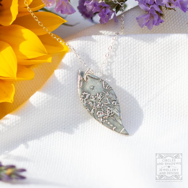 Meadow Nature Pendant Necklace Leaf Shape Hallmarked Fine Silver