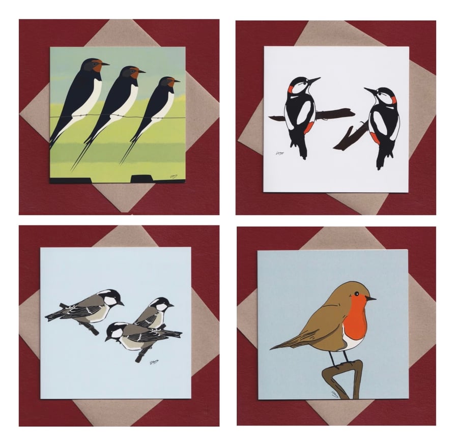 Bird greeting cards - pack of 4